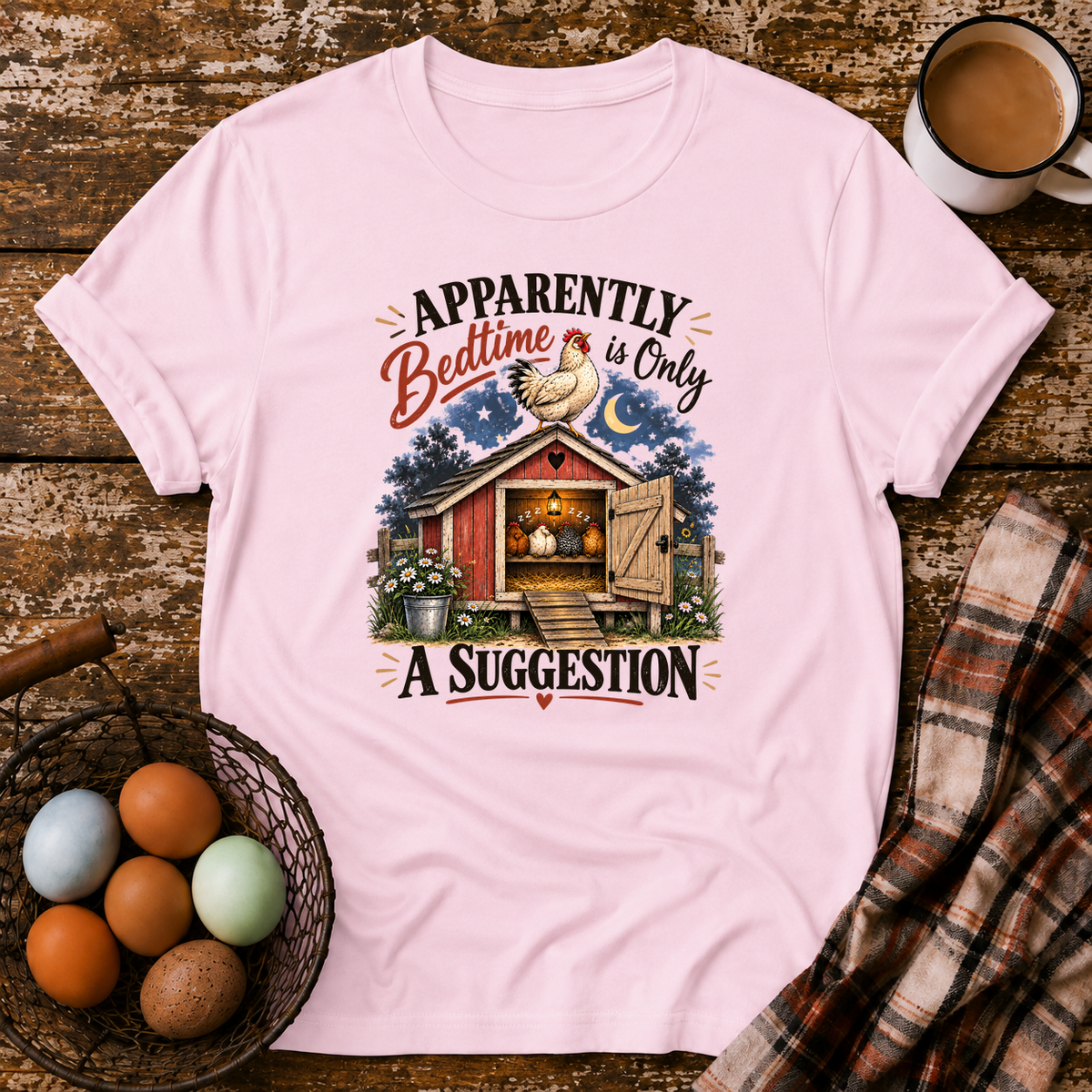 Bedtime Is Only A Suggestion T-Shirt in Light Pink
