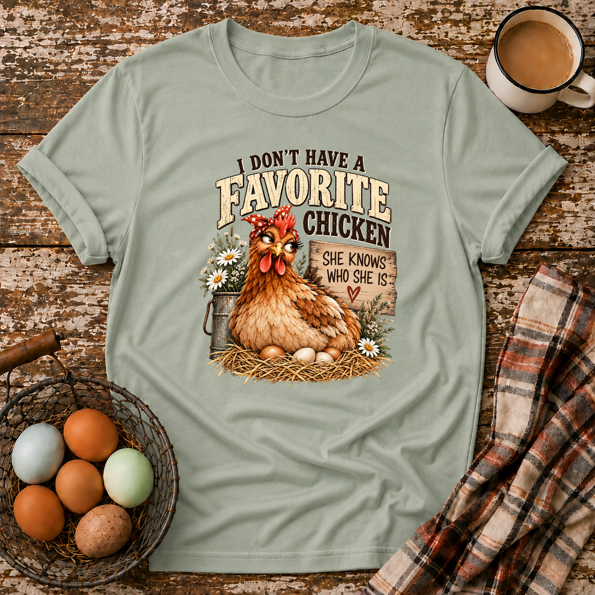 I Don't Have A Favorite Chicken T-Shirt in Sage