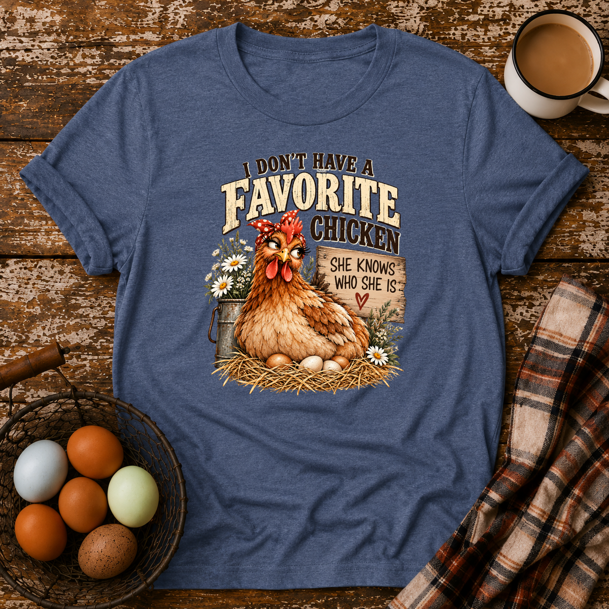 I Don't Have A Favorite Chicken T-Shirt in Heather Indigo