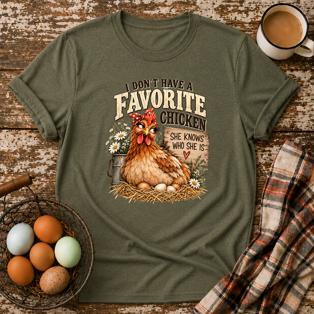 I Don't Have A Favorite Chicken T-Shirt in Heather Military Green