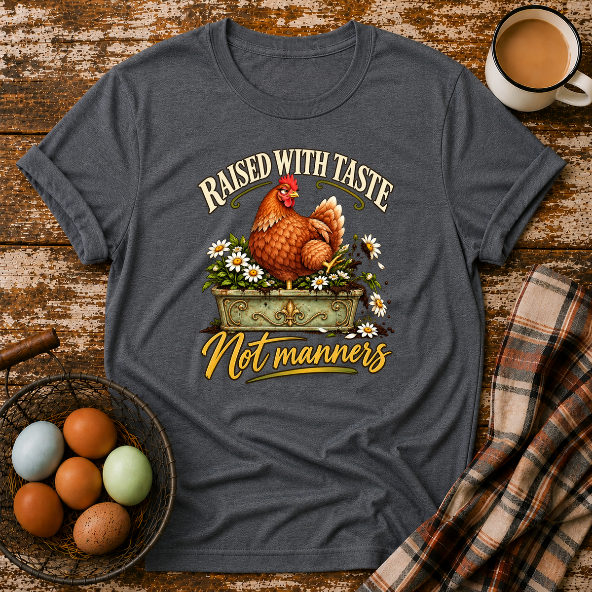 Raised With Taste Not Manners T-Shirt in Dark Heather Grey