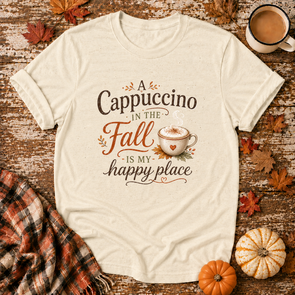 A Cappuccino in the Fall Is My Happy Place T-Shirt in Natural
