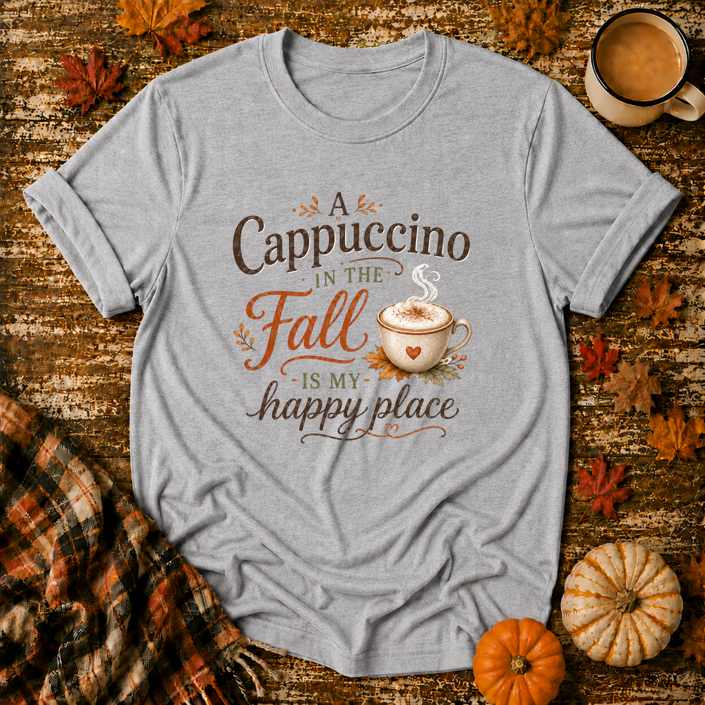 A Cappuccino in the Fall Is My Happy Place T-Shirt in Sport Grey