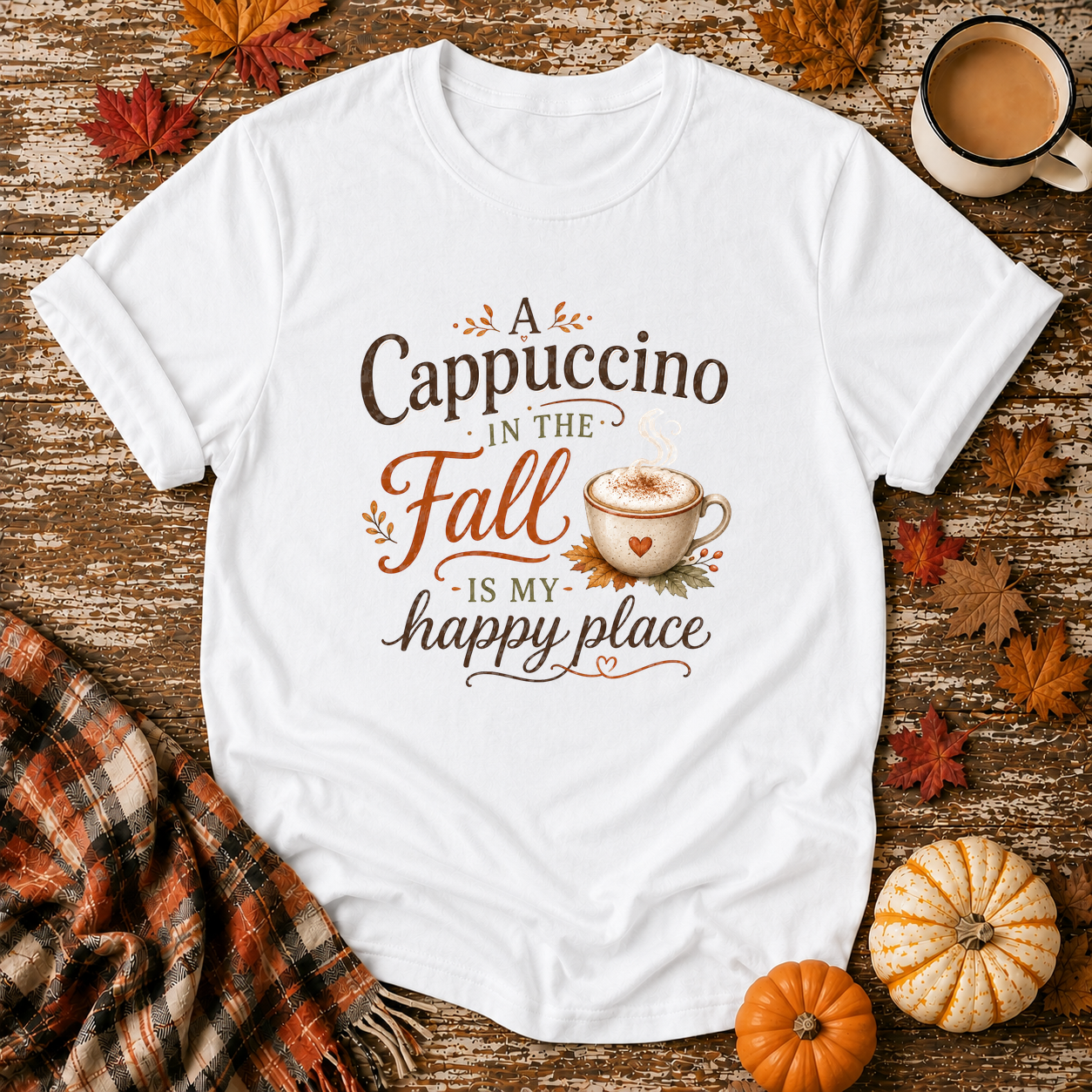 A Cappuccino in the Fall Is My Happy Place T-Shirt in White
