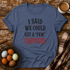 A Few Chickens T-Shirt in Heather Indigo on Shady Hen Mercantile Evergreen mockup