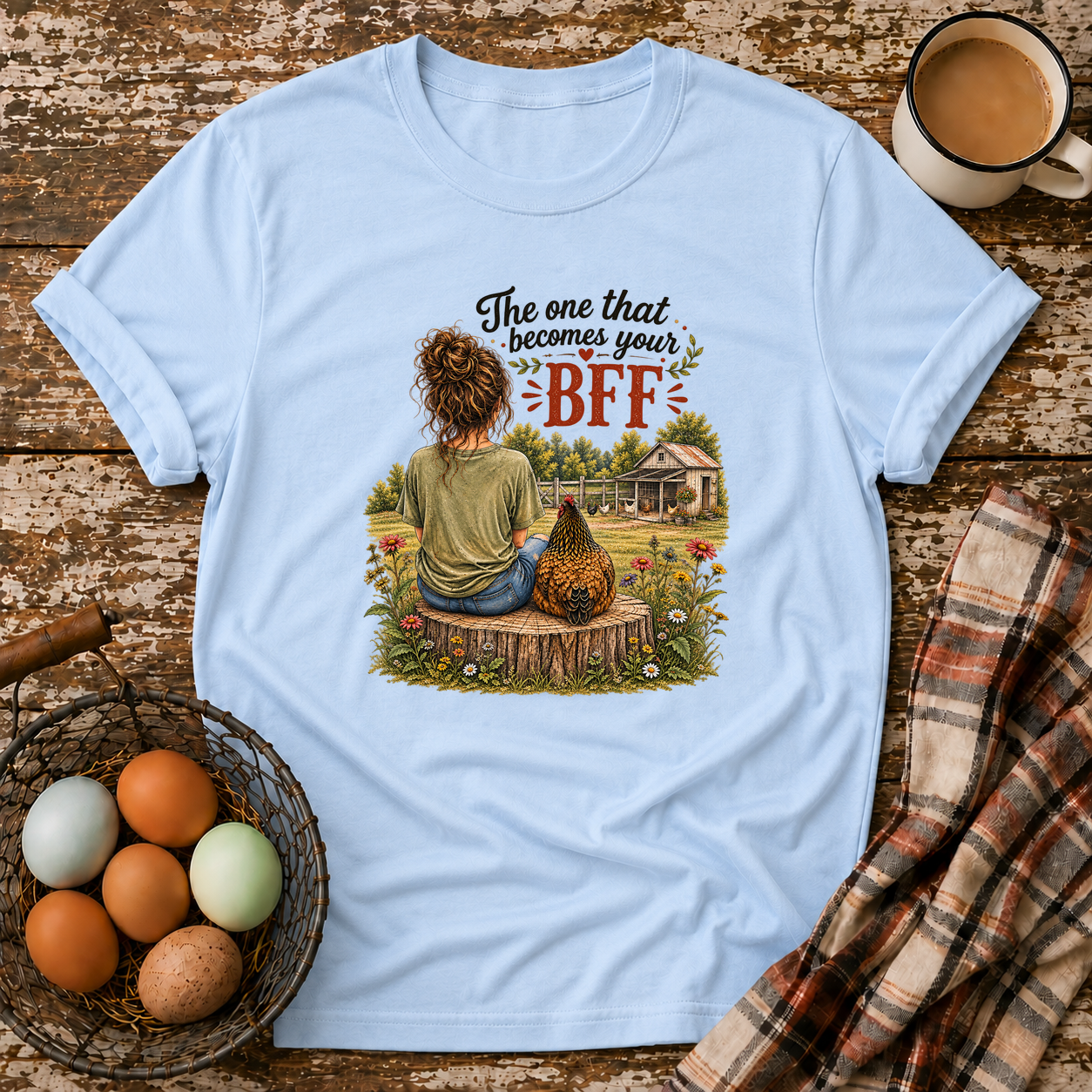 BFF Brown Hair T-Shirt in Light Blue