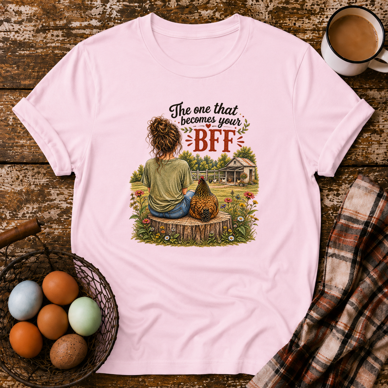 BFF Brown Hair T-Shirt in Light Pink
