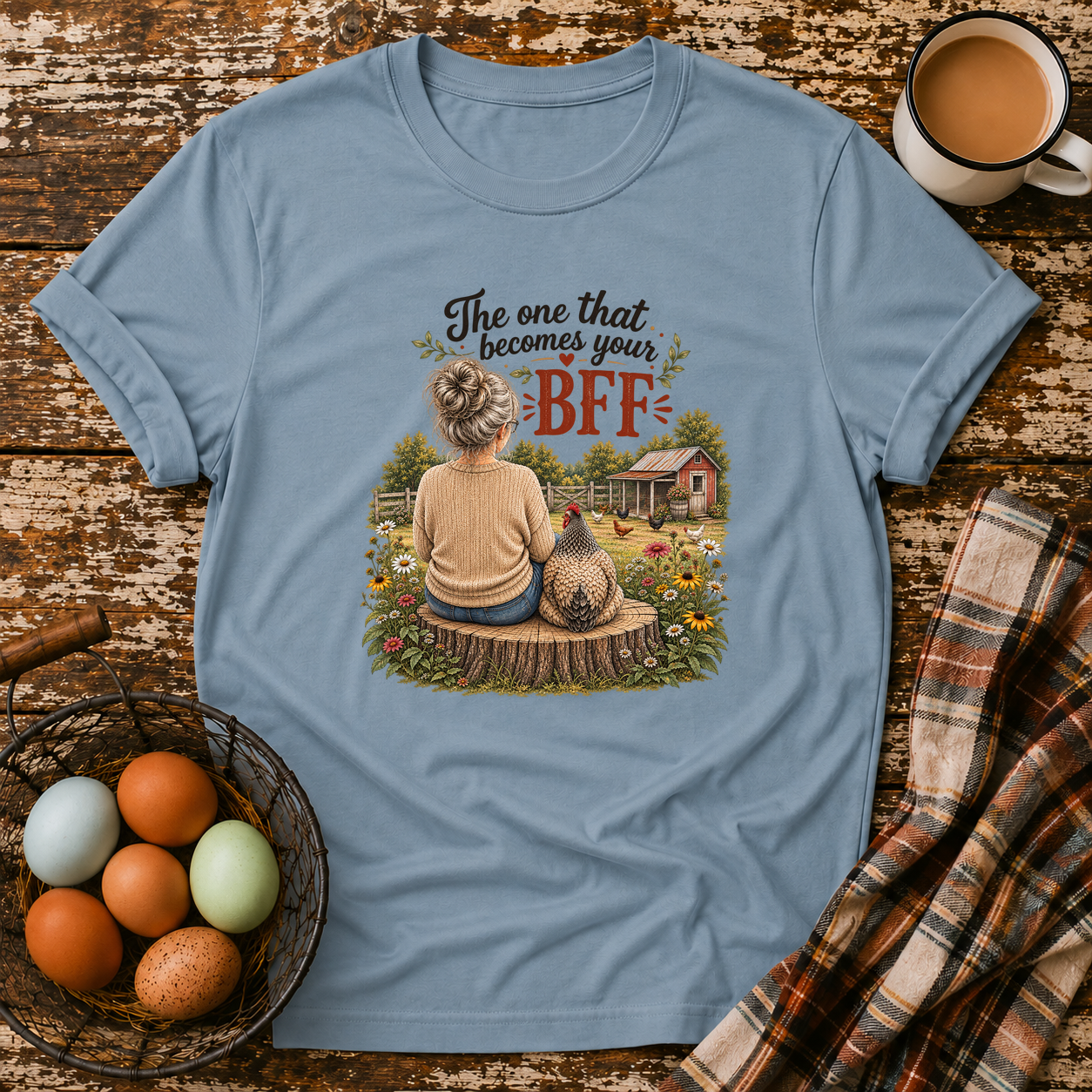 BFF Gray Hair T-Shirt in Stone Blue