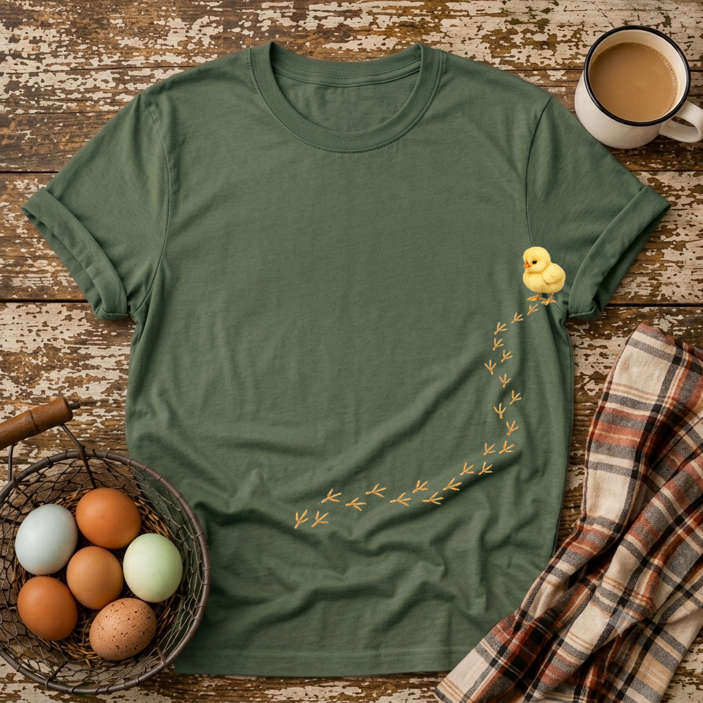 Baby Chick Footprints T-Shirt in Military Green on Shady Hen Mercantile Evergreen mockup
