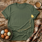 Baby Chick Footprints T-Shirt in Military Green on Shady Hen Mercantile Evergreen mockup