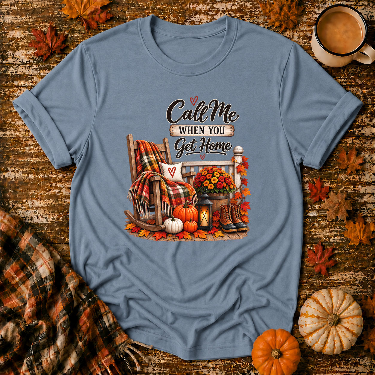 Call Me When You Get Home T-Shirt in Stone Blue