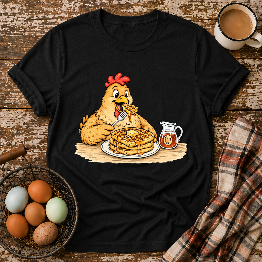 Chicken & Waffles T-Shirt in Black on Shady Hen Mercantile Evergreen mockup