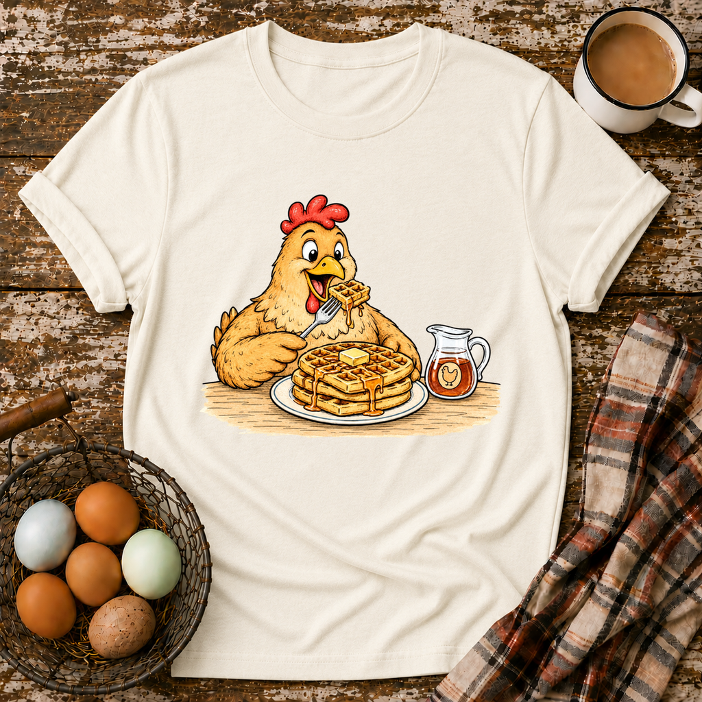 Chicken & Waffles T-Shirt in Natural on Shady Hen Mercantile Evergreen mockup