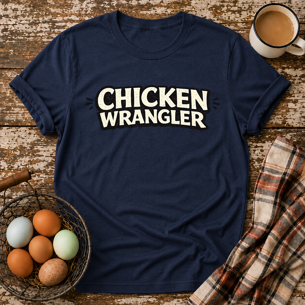 Chicken Wrangler  T-Shirt in Navy on Shady Hen Mercantile Evergreen mockup