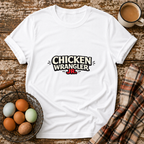 Chicken Wrangler Jr  Tee in White on Shady Hen Mercantile Evergreen mockup