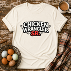 Chicken Wrangler Sr  T-Shirt in Natural on Shady Hen Mercantile Evergreen mockup