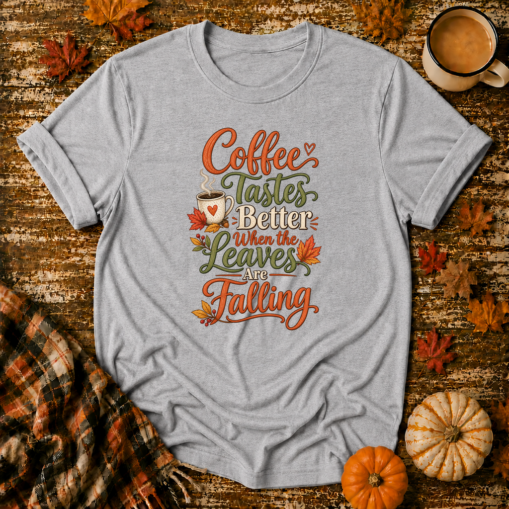Coffee Tastes Better When the Leaves Are Falling T-Shirt in Sport Grey