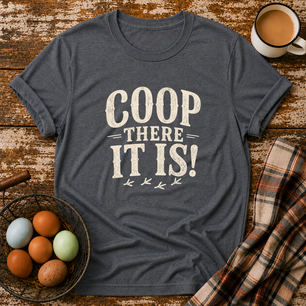 Coop There It Is  T-Shirt in Dark Heather on Shady Hen Mercantile Evergreen mockup