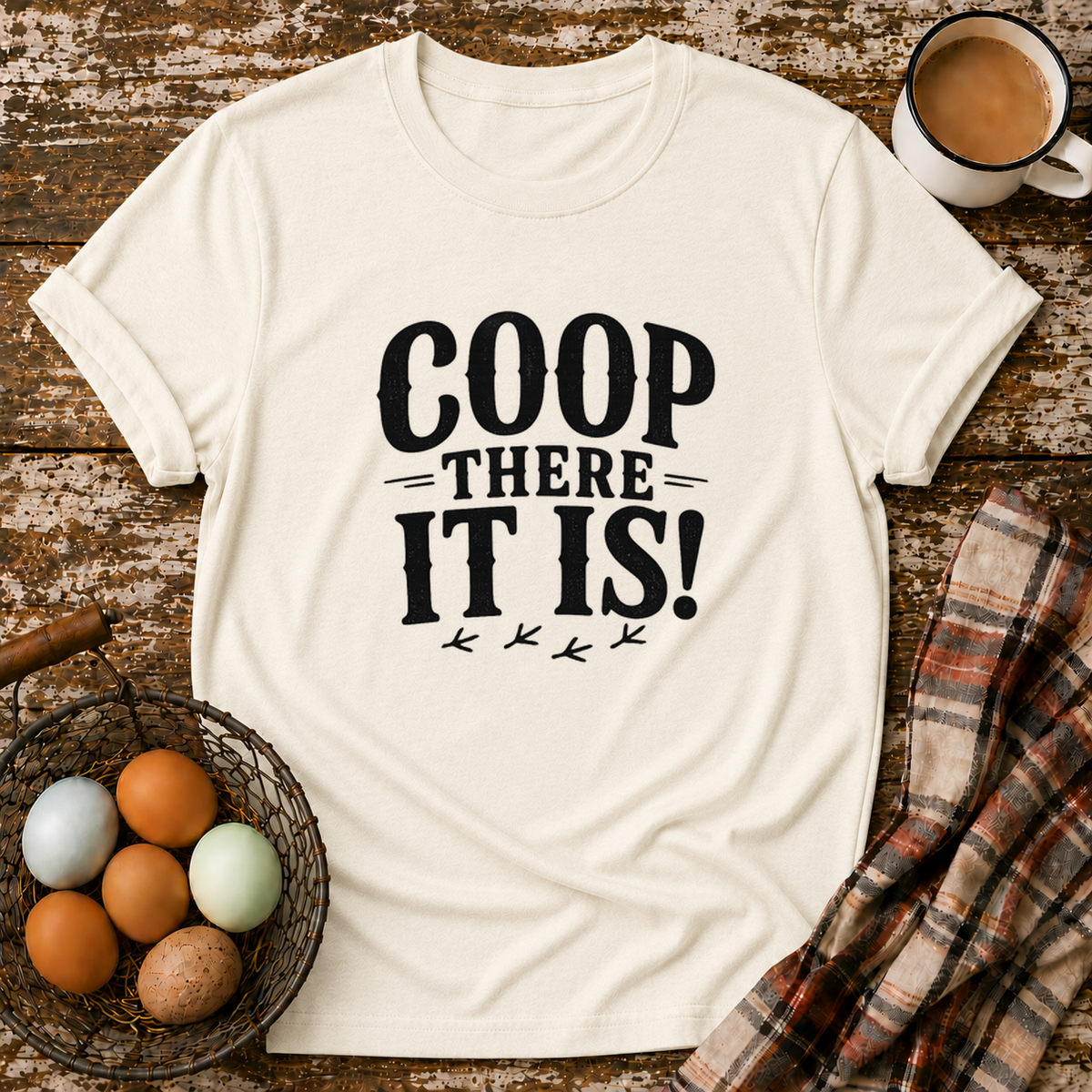 Coop There It Is  T-Shirt in Natural on Shady Hen Mercantile Evergreen mockup