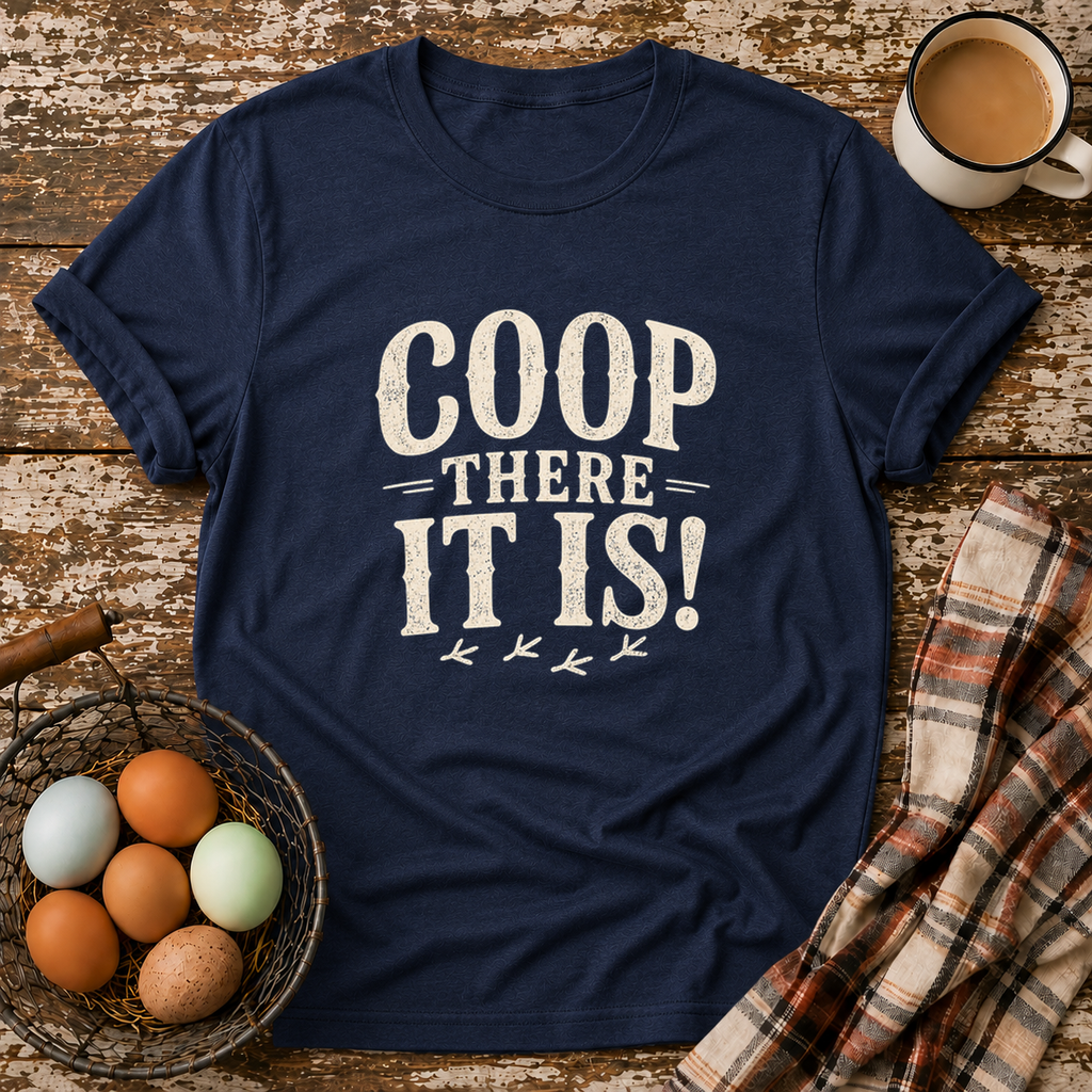 Coop There It Is  T-Shirt in Navy on Shady Hen Mercantile Evergreen mockup
