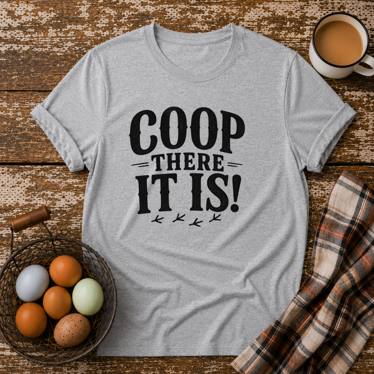 Coop There It Is  T-Shirt in Sport Grey on Shady Hen Mercantile Evergreen mockup