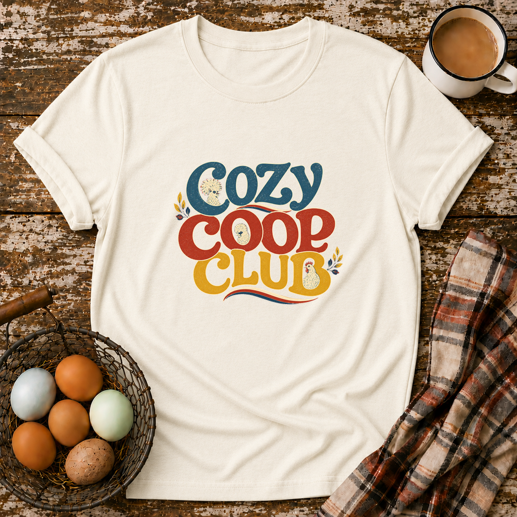 Cozy Coop Club T-Shirt in Natural on Shady Hen Mercantile Evergreen mockup