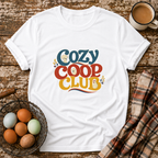 Cozy Coop Club T-Shirt in White on Shady Hen Mercantile Evergreen mockup