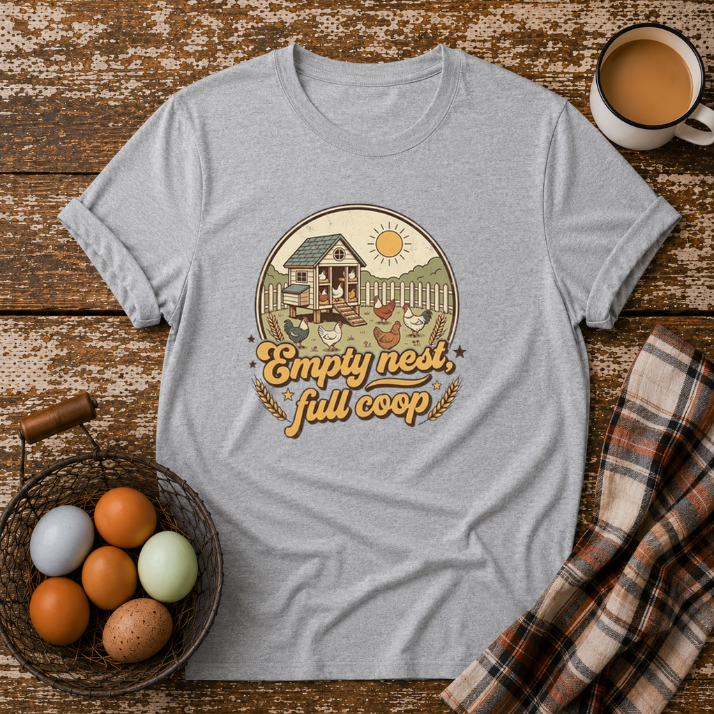 Empty Nest Full Coop T-Shirt in Sport Grey on Shady Hen Mercantile Evergreen mockup