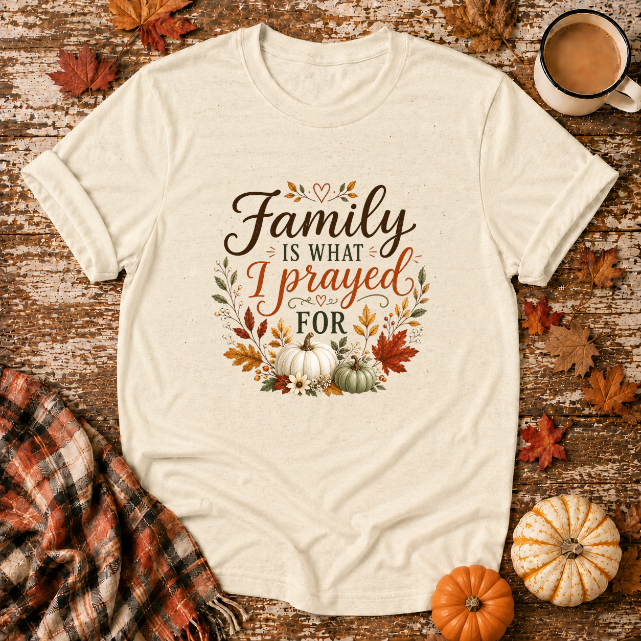 Family Is What I Prayed For T-Shirt in Natural
