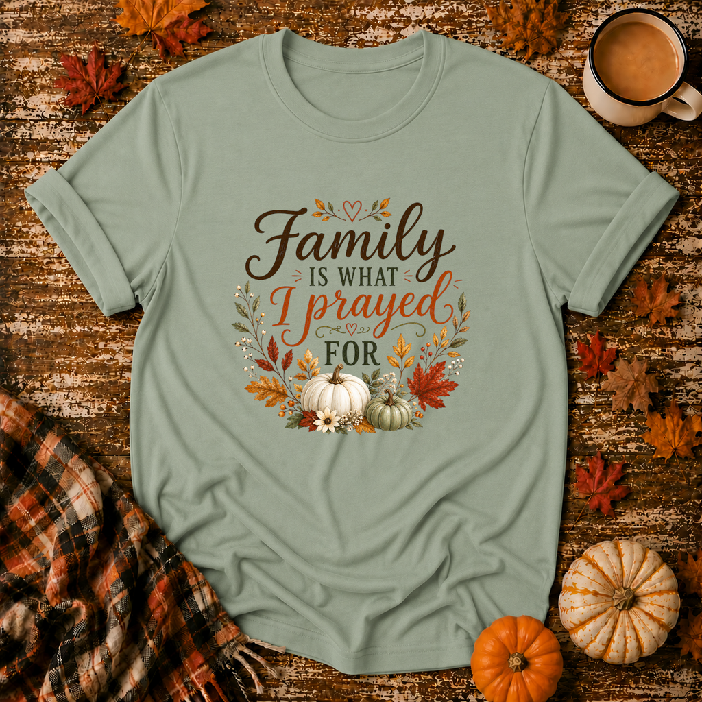 Family Is What I Prayed For T-Shirt in Sage