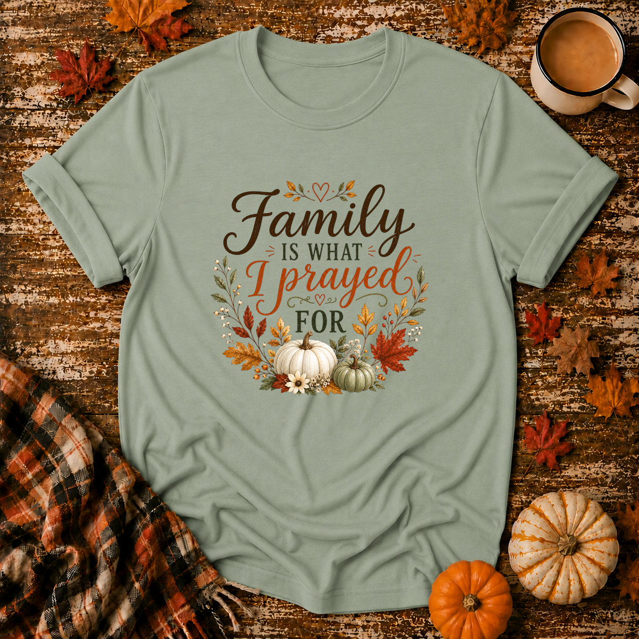 Family Is What I Prayed For T-Shirt in Sage