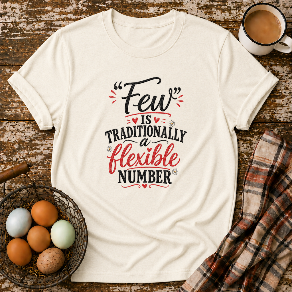 Few Is Flexible T-Shirt in Natural on Shady Hen Mercantile Evergreen mockup