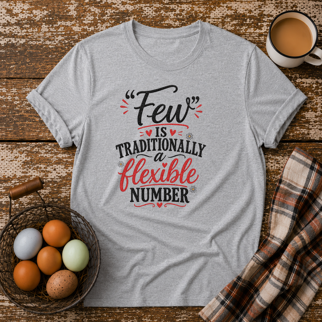 Few Is Flexible T-Shirt in Sport Grey on Shady Hen Mercantile Evergreen mockup