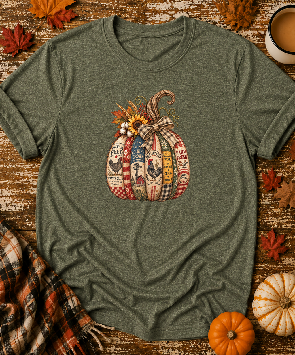 Vintage Feedsack Pumpkin T-Shirt