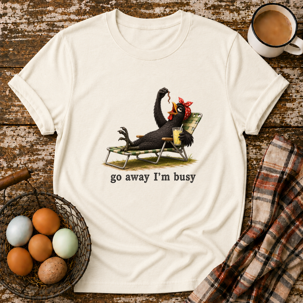 Go Away I'm Busy T-Shirt in Natural on Shady Hen Mercantile Evergreen mockup