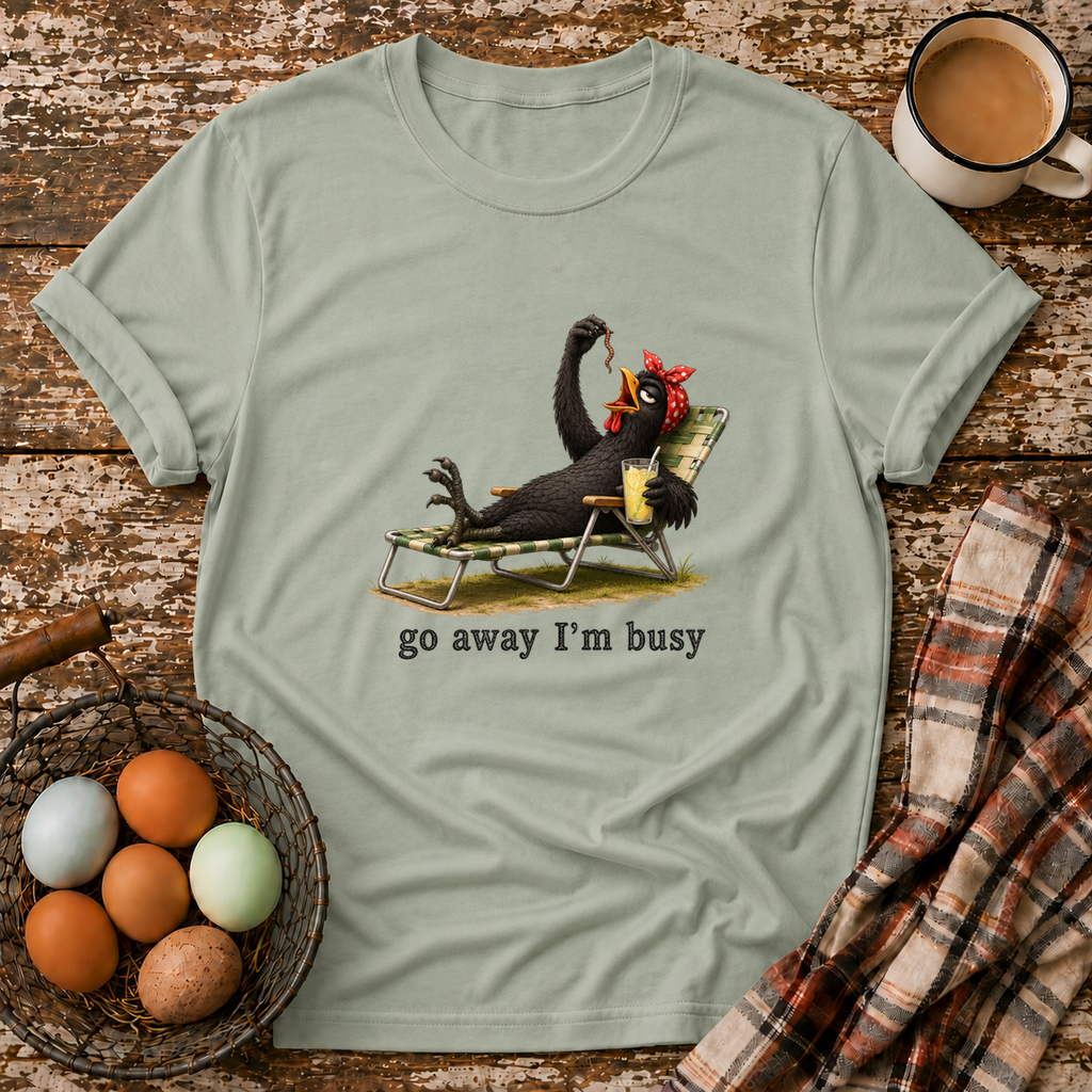 Go Away I'm Busy T-Shirt in Sage on Shady Hen Mercantile Evergreen mockup