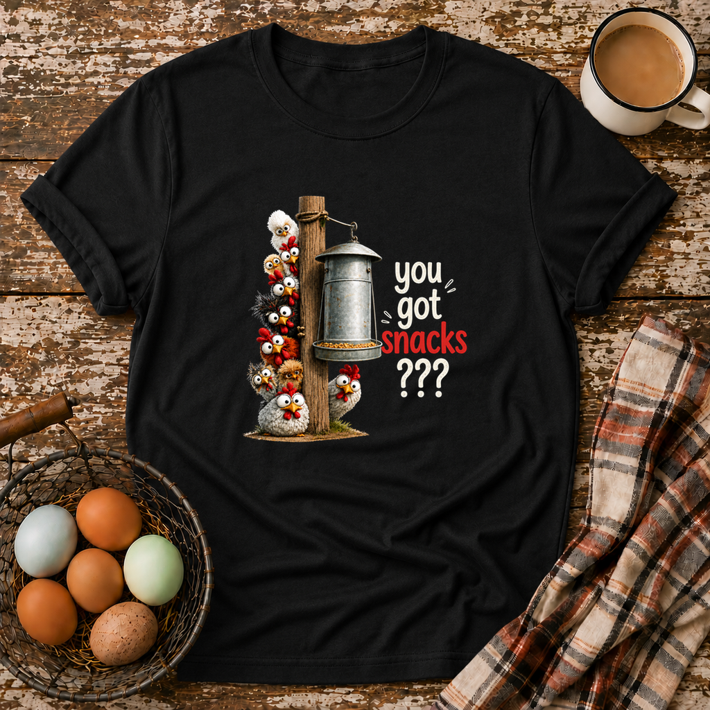 Got Snacks T-Shirt in Black on Shady Hen Mercantile Evergreen mockup
