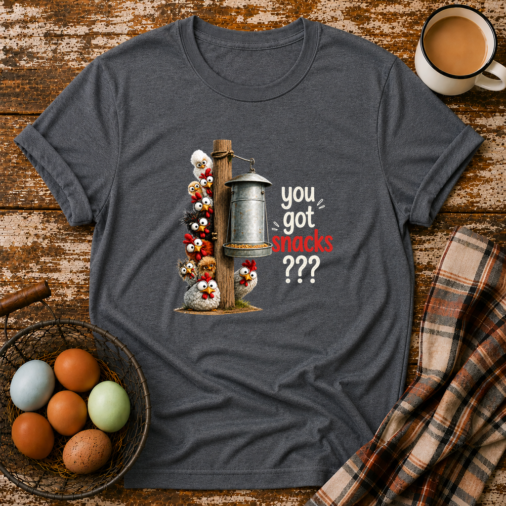 Got Snacks T-Shirt in Dark Heather on Shady Hen Mercantile Evergreen mockup