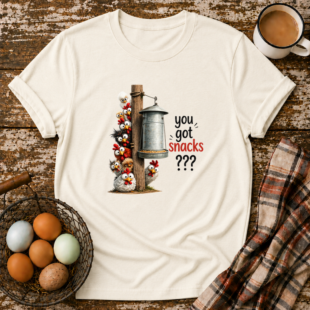 Got Snacks T-Shirt in Natural on Shady Hen Mercantile Evergreen mockup