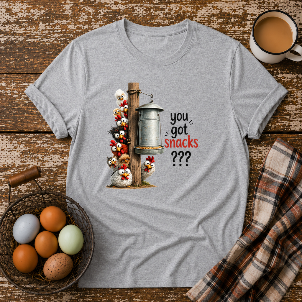 Got Snacks T-Shirt in Sport Grey on Shady Hen Mercantile Evergreen mockup