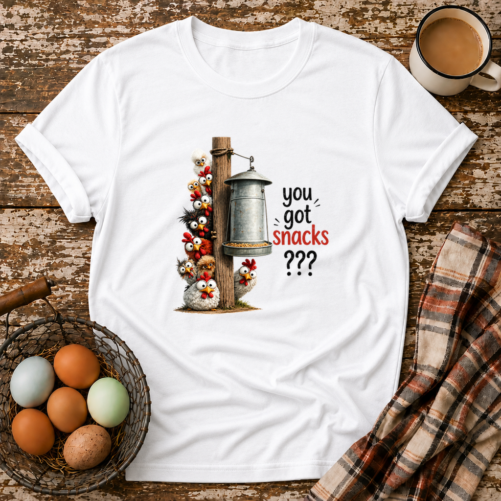 Got Snacks T-Shirt in White on Shady Hen Mercantile Evergreen mockup