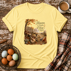Heaven Feels Close Here T-Shirt in Cornsilk on Shady Hen Mercantile Evergreen mockup