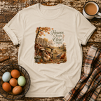 Heaven Feels Close Here T-Shirt in Sand on Shady Hen Mercantile Evergreen mockup