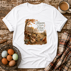 Heaven Feels Close Here T-Shirt in White on Shady Hen Mercantile Evergreen mockup