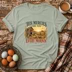 His Mercies Are New Every Mornin'  T-Shirt in Sage on Shady Hen Mercantile Evergreen mockup