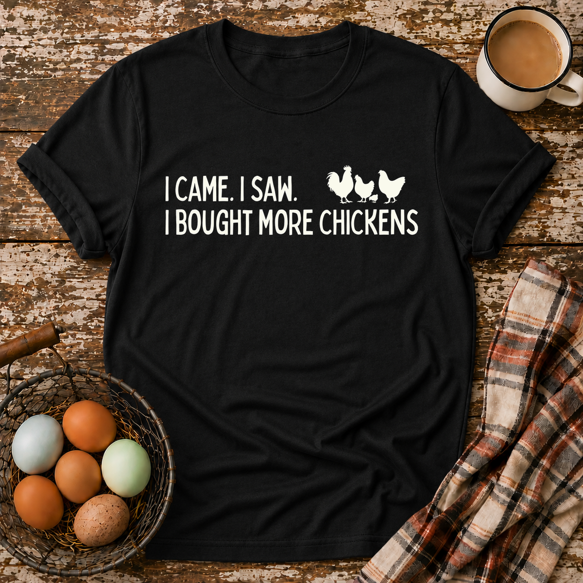 I Came I Saw T-Shirt in Black on Shady Hen Mercantile Evergreen mockup