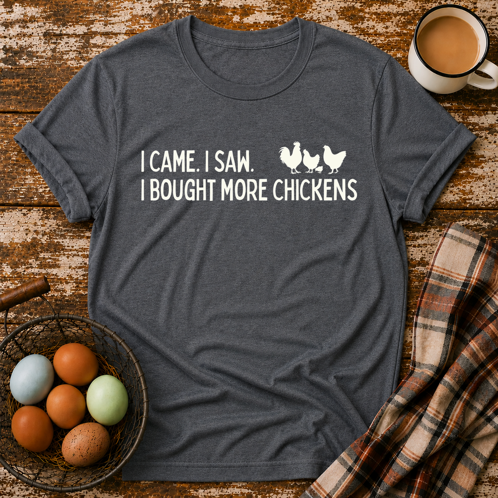 I Came I Saw T-Shirt in Dark Heather on Shady Hen Mercantile Evergreen mockup