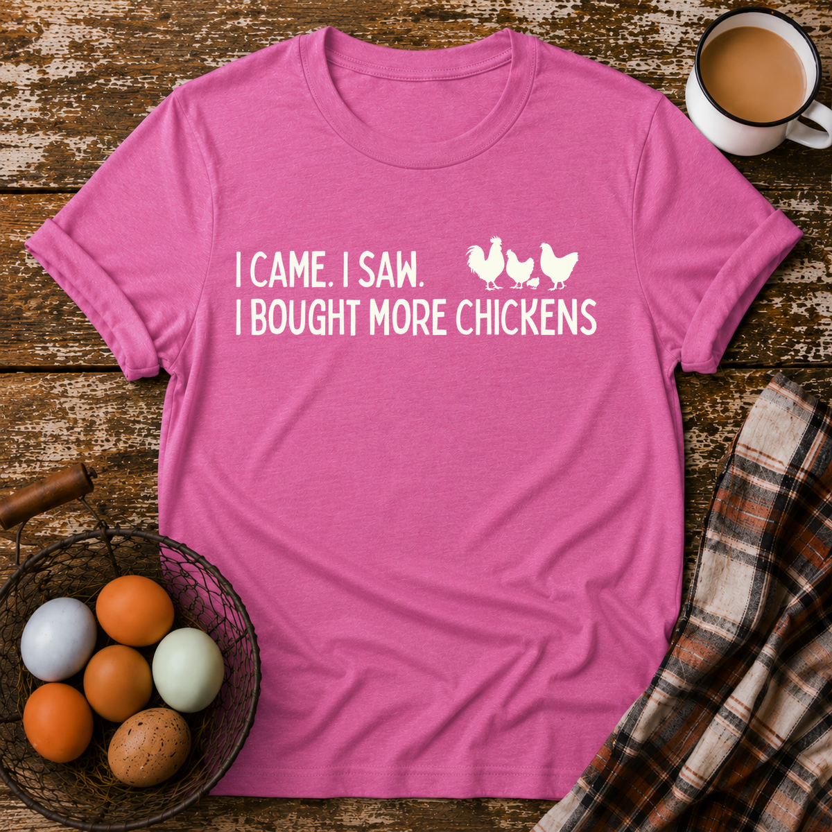 I Came I Saw T-Shirt in Heather Berry on Shady Hen Mercantile Evergreen mockup