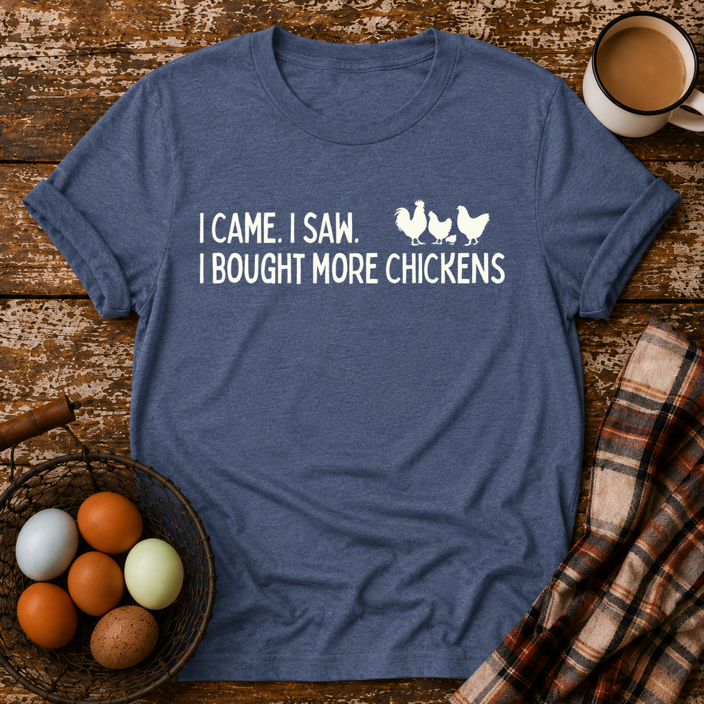 I Came I Saw T-Shirt in Heather Indigo on Shady Hen Mercantile Evergreen mockup