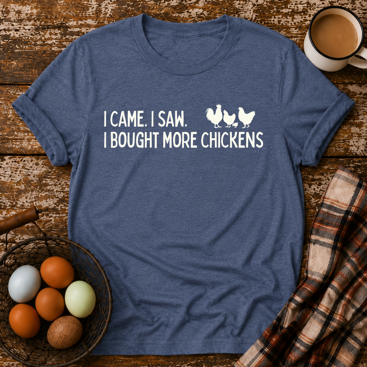 I Came I Saw T-Shirt in Heather Indigo on Shady Hen Mercantile Evergreen mockup